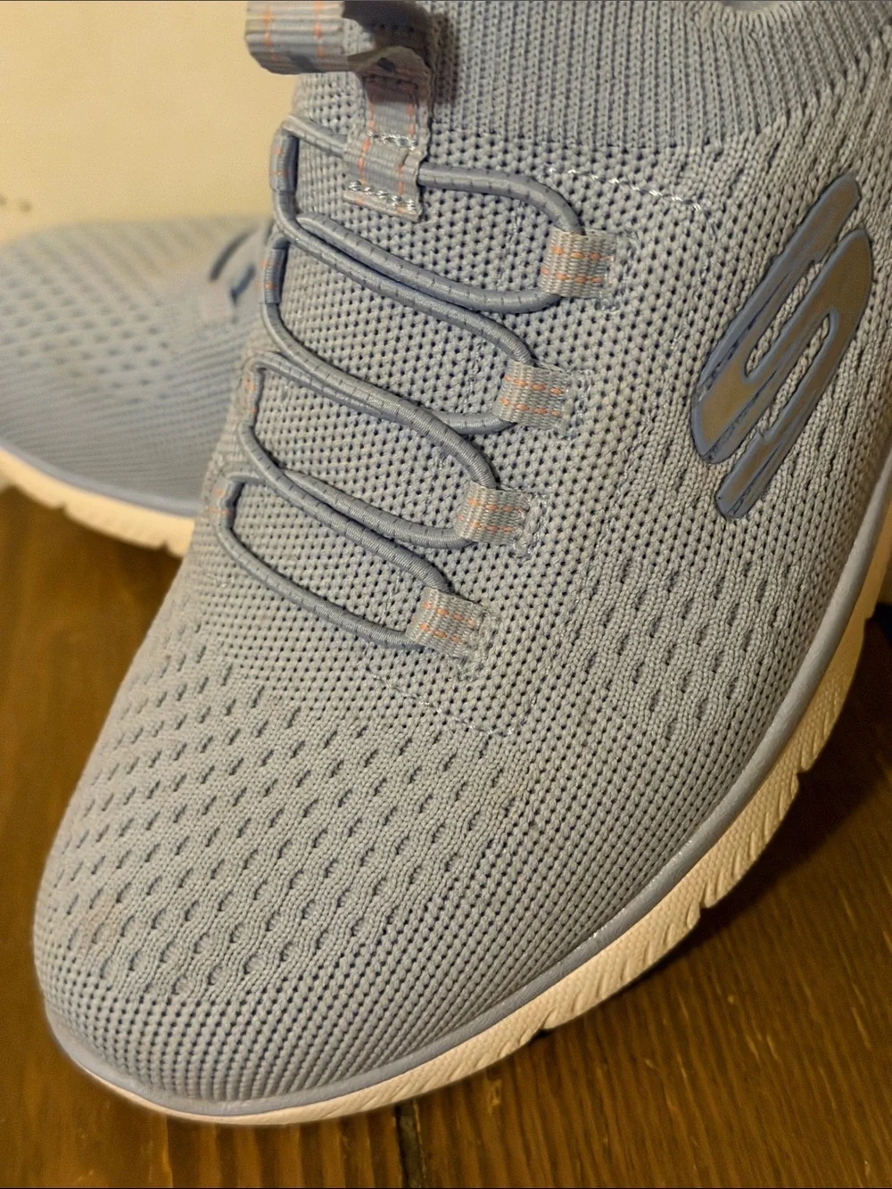 Skechers Light Blue Knit Slip-On Sneakers with Pink Interior